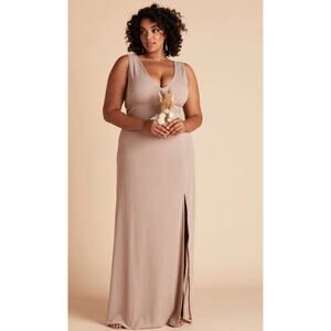 new BIRDY GREY Shamin v neck crepe bridesmaid full length taupe maxi dress